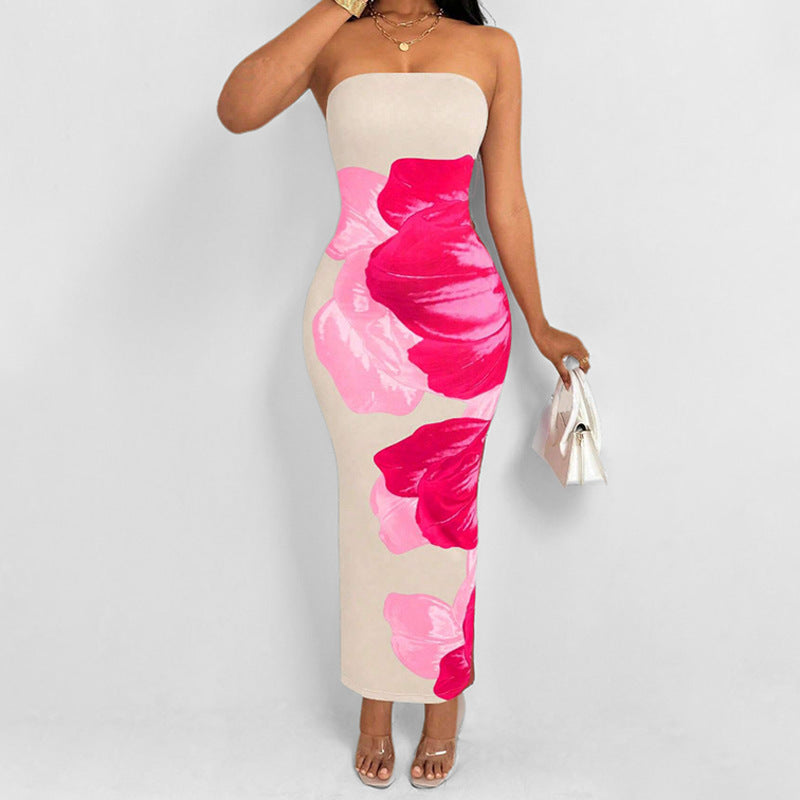 Robe longue ajustée pour femmes avec motif floral Chic & Stil