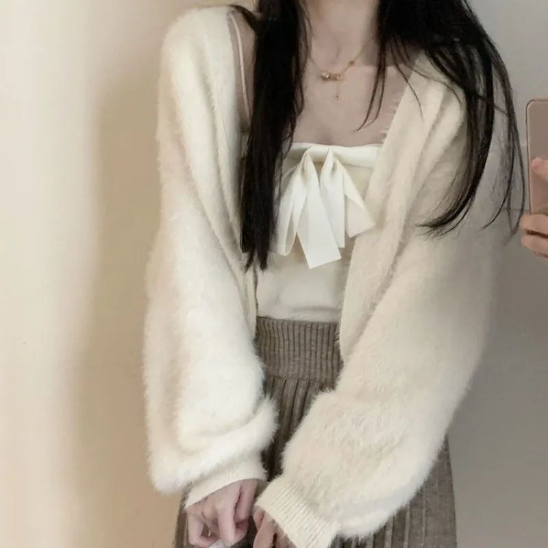 Women Plush Knit Cardigan with Loose Sleeves and Comfortable Fit Lune London