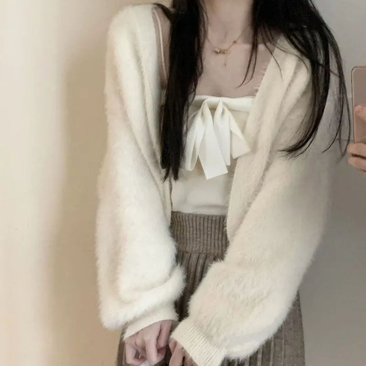 Women Plush Knit Cardigan with Loose Sleeves and Comfortable Fit Lune London