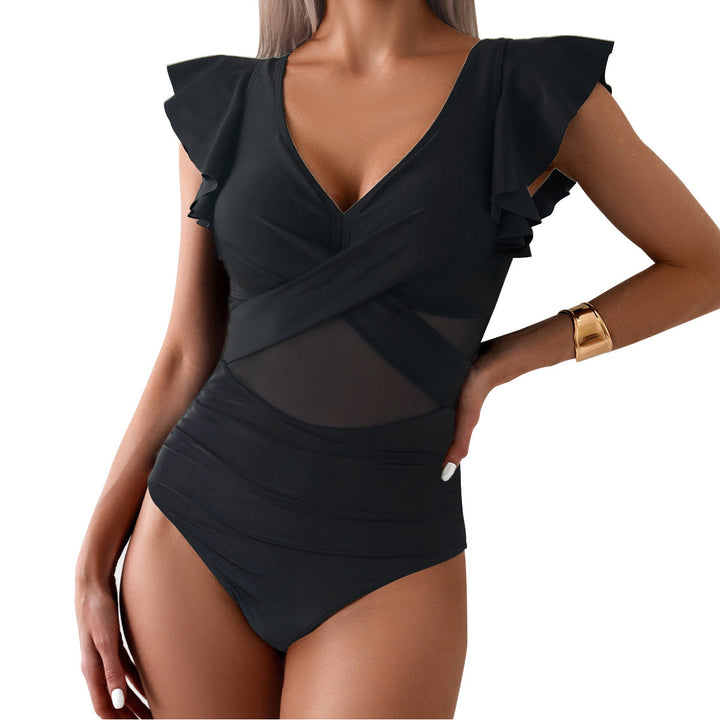Ladies Ruffled Cross Front Monokini Chic Swimwear