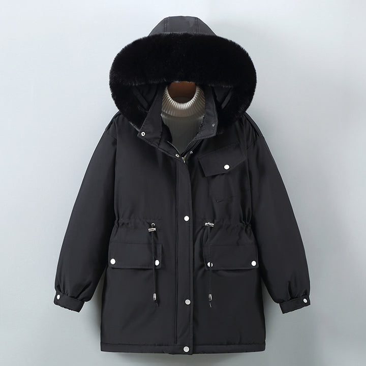 Ladies Insulated Winter Jacket with Removable Faux Fur Collar and Large Pockets Lune London