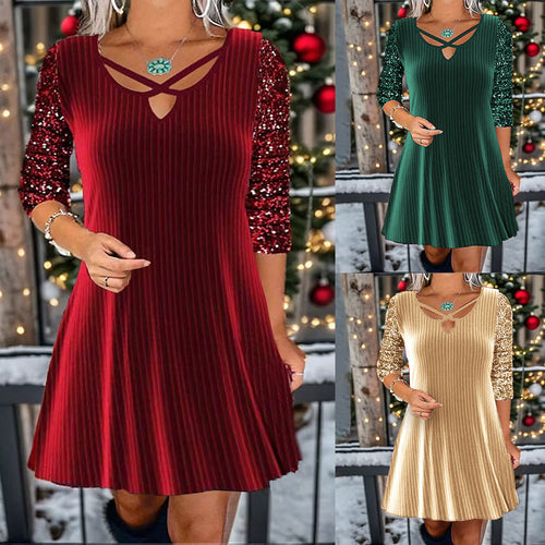 Shiny A-line dress for women with a unique neckline design Lune London