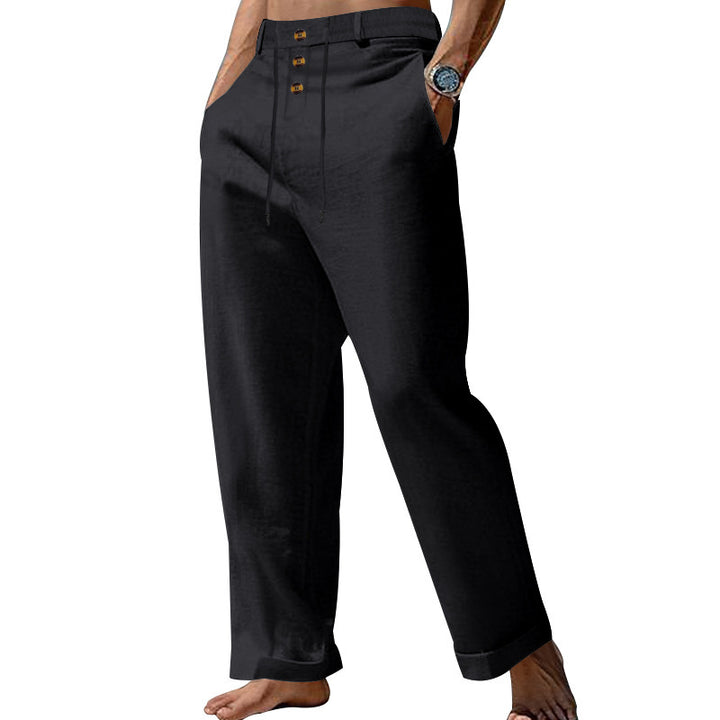 Casual linen pants for men with elastic waist and trendy button details Lune London