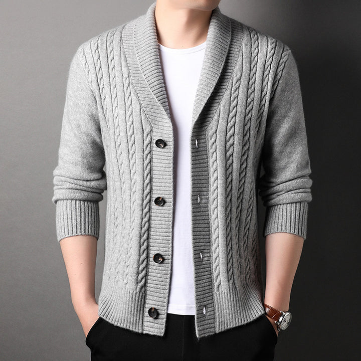 Men's knitted jacket with structured design and chic elegant collar