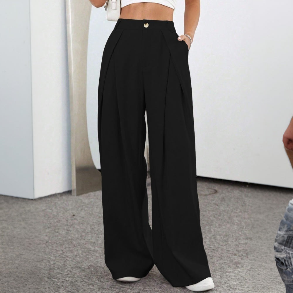 Pantalons palazzo taille haute généreux pour femmes avec élégants plis et bouton visible Chic & Stil