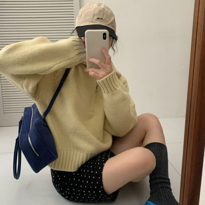 Pull tricot féminin à col montant et fermeture éclair Chic & Stil