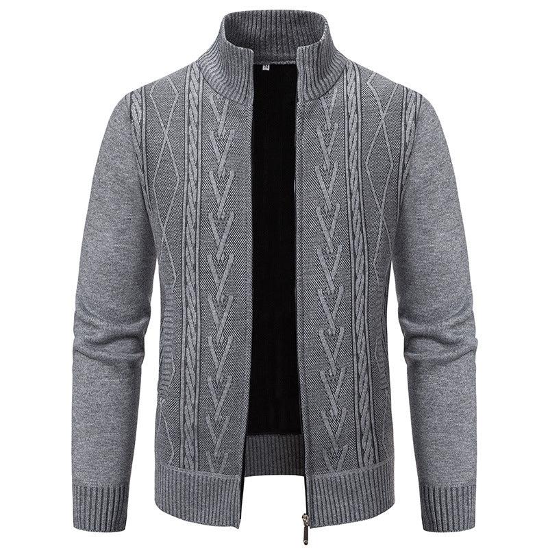 Men's knitted sweater with a modern cable pattern and a high collar Lune London