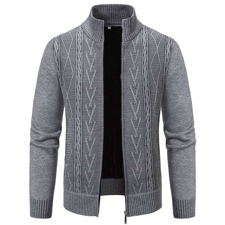 Men's knitted sweater with a modern cable pattern and a high collar Lune London