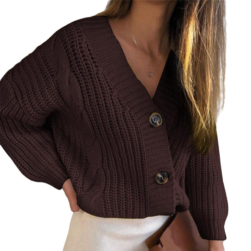 Ladies cardigan with plunging V-neck and decorative buttons Lune London