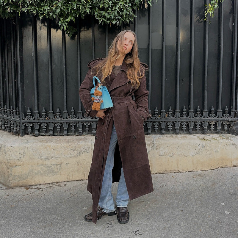 Ladies elegant long suede trench coat Lune London