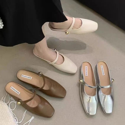 Ladies Stylish Ballerinas with Shiny Upper Material and Elegant Buckle Lune London