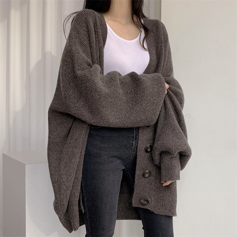 Ladies comfortable oversized knit cardigan with large buttons Lune London