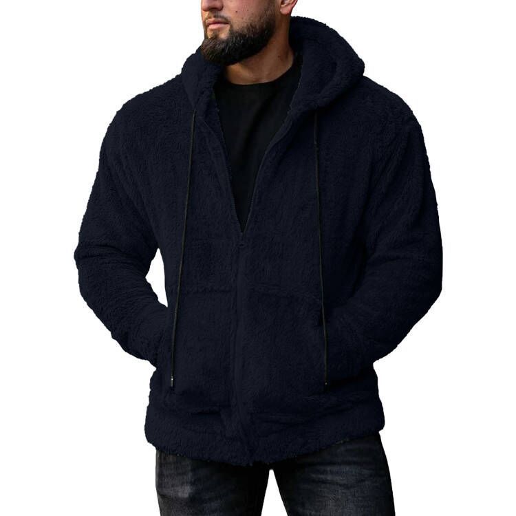 Cozy fleece jacket for men with hood and side pockets Lune London