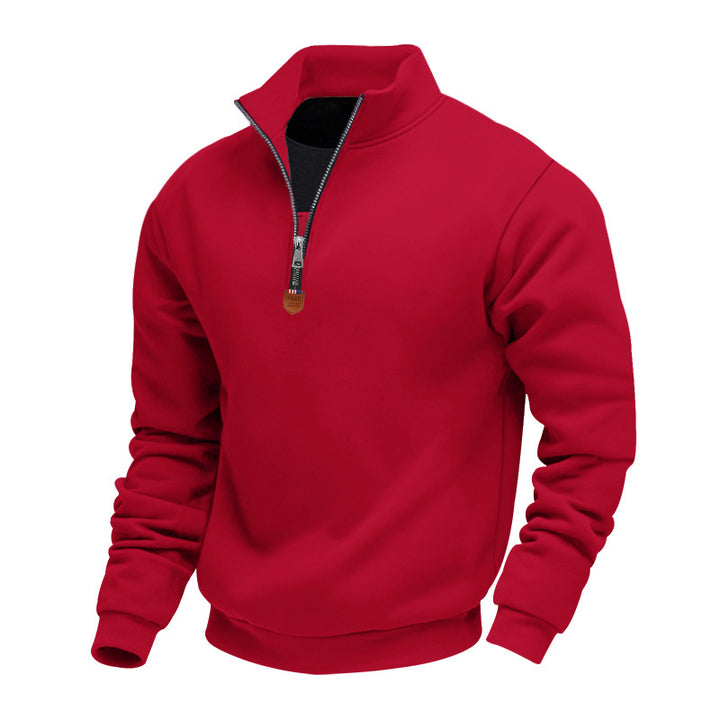 Sporty men's sweater with half-zip closure and trendy high collar Lune London