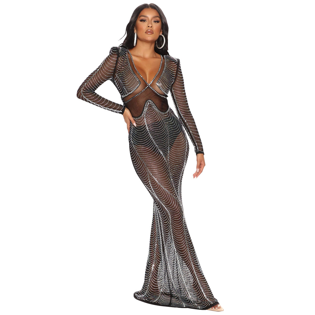 Women Glossy Mesh Maxi Dress Lune London