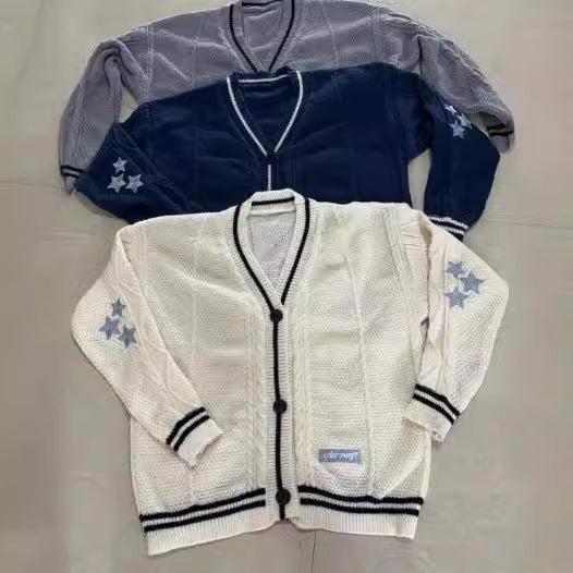 Thick knit jacket for women with a unique cable structure and decorative stars Lune London