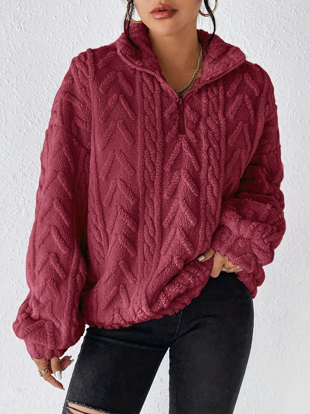 Women's fleece sweater with high collar and structured design Lune London