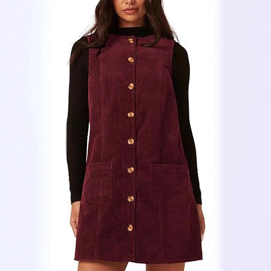 Robe en velours côtelé mi-longue pour femmes avec poches Chic & Stil