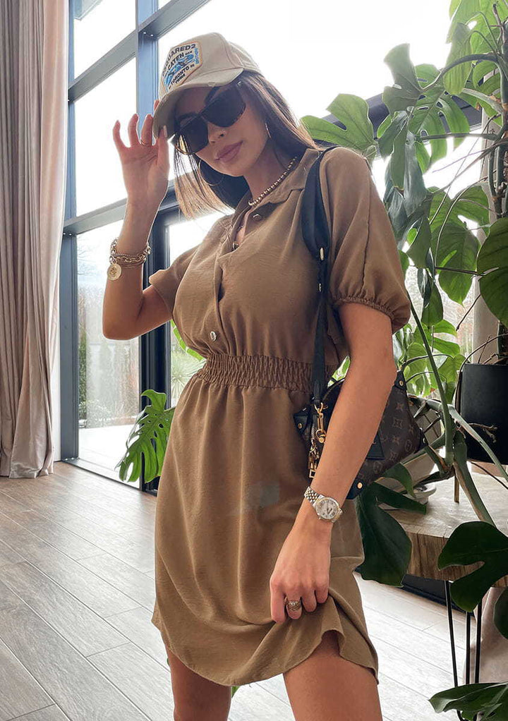 Shirt dress for women with elastic waist and trendy collar Lune London
