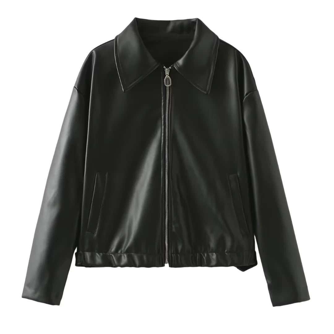 Veste élégante pour femmes en simili cuir au design moderne avec fermeture éclair pratique Lune London