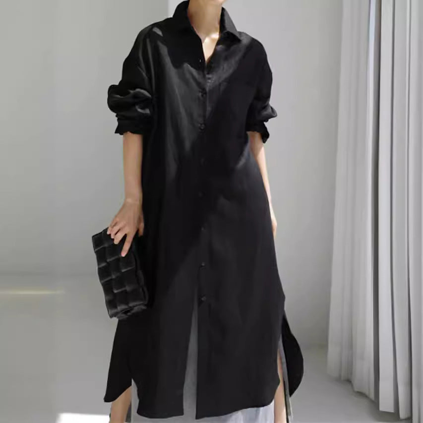 Light linen shirt dress for women with side slits Lune London