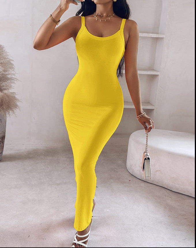 Ladies Figure-Hugging Maxi Dress with Slim Straps and Sophisticated Cut Lune London