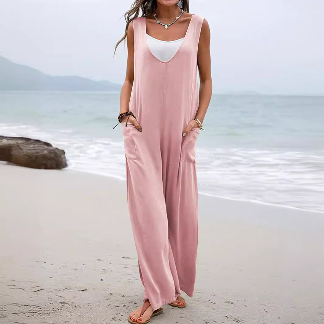 Ladies Comfortable Summer Jumpsuit with Loose Fit and Practical Pockets Lune London