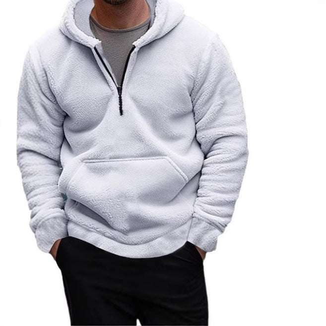 Men's Cozy Fleece Hooded Sweatshirt with Mid-Length Zip Lune London