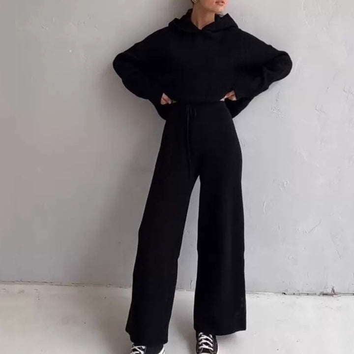 Casual knitted set for women with oversized hoodie and wide pants Lune London