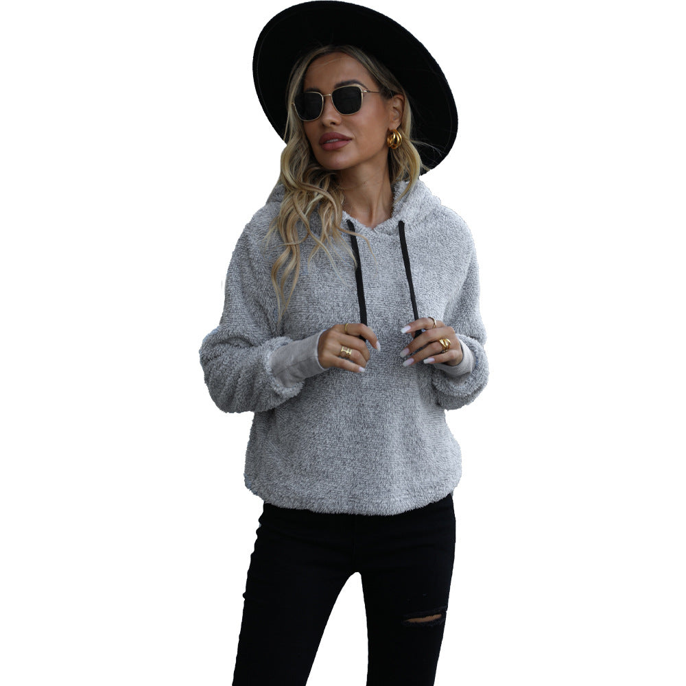Women's Cozy Hooded Sweatshirt in Teddy Style Fleece Lune London