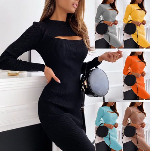 Knitted dress for women with side slit and trendy cutouts Wirbel Lune London