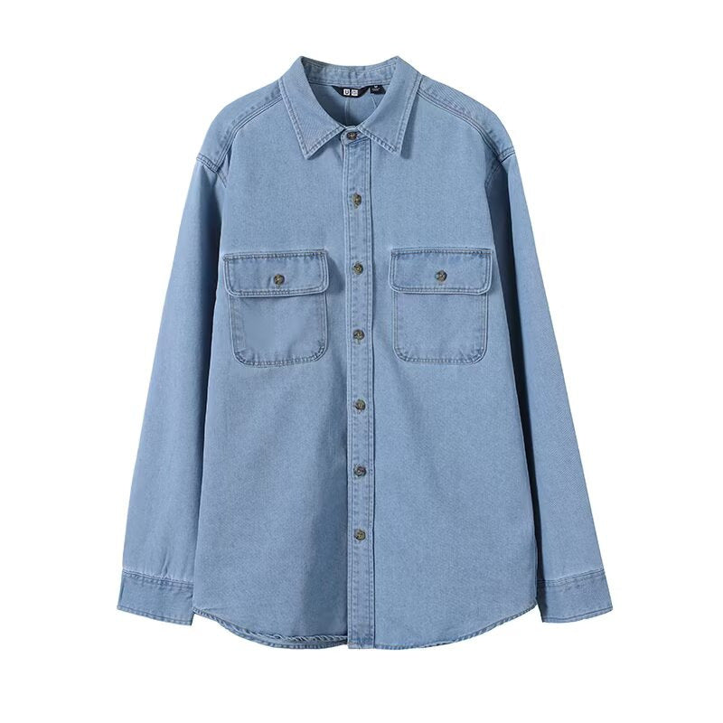Chemisier en denim décontracté pour femmes avec poches poitrine Chic & Stil