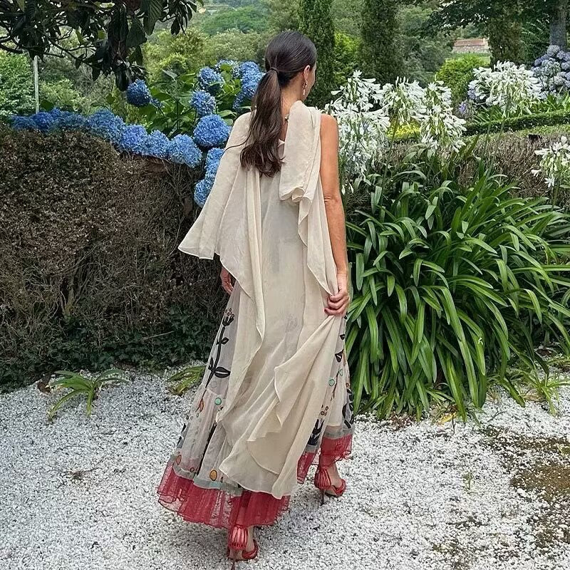 Maxi dress for women with floral print and ruffled hem Lune London