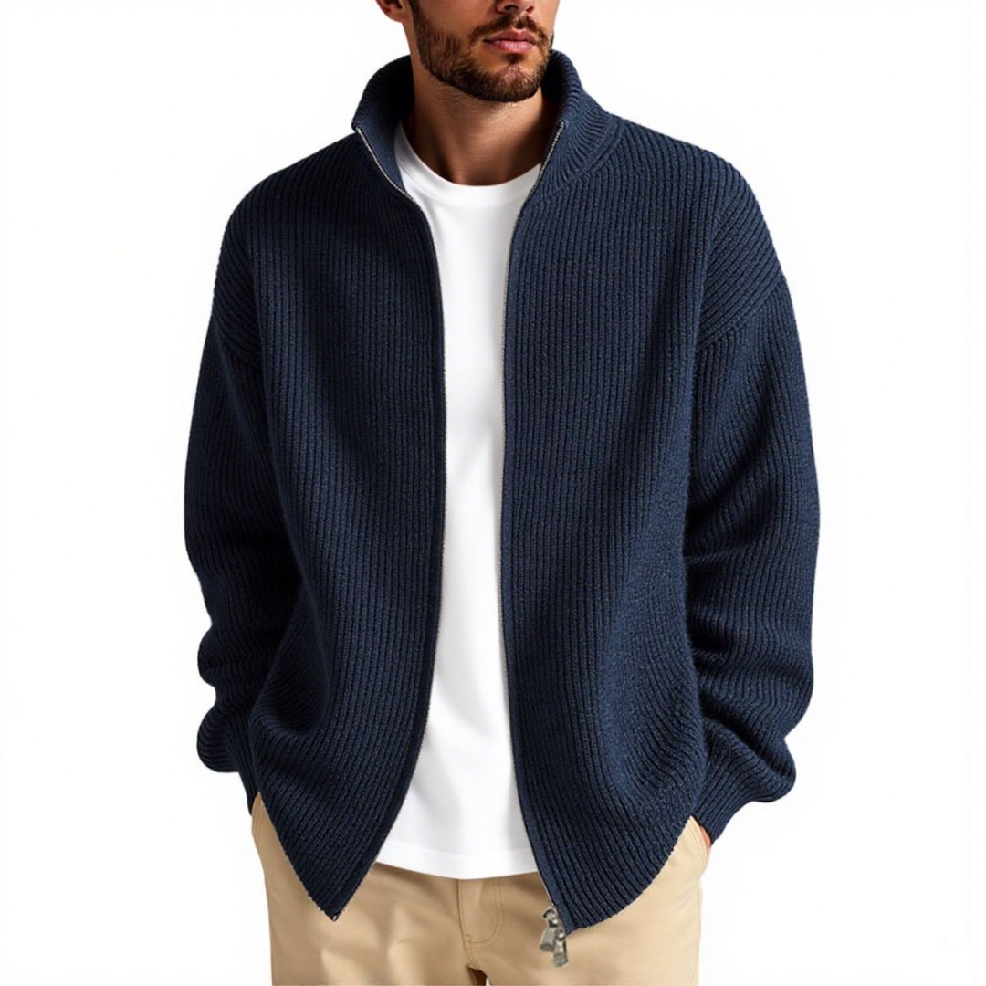 Men's knitted jacket with high collar and convenient zipper Lune London