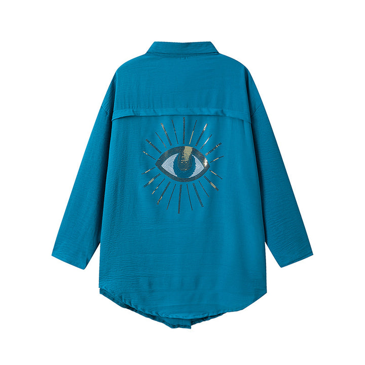 Graphic button-up shirt for plus size women Lune London