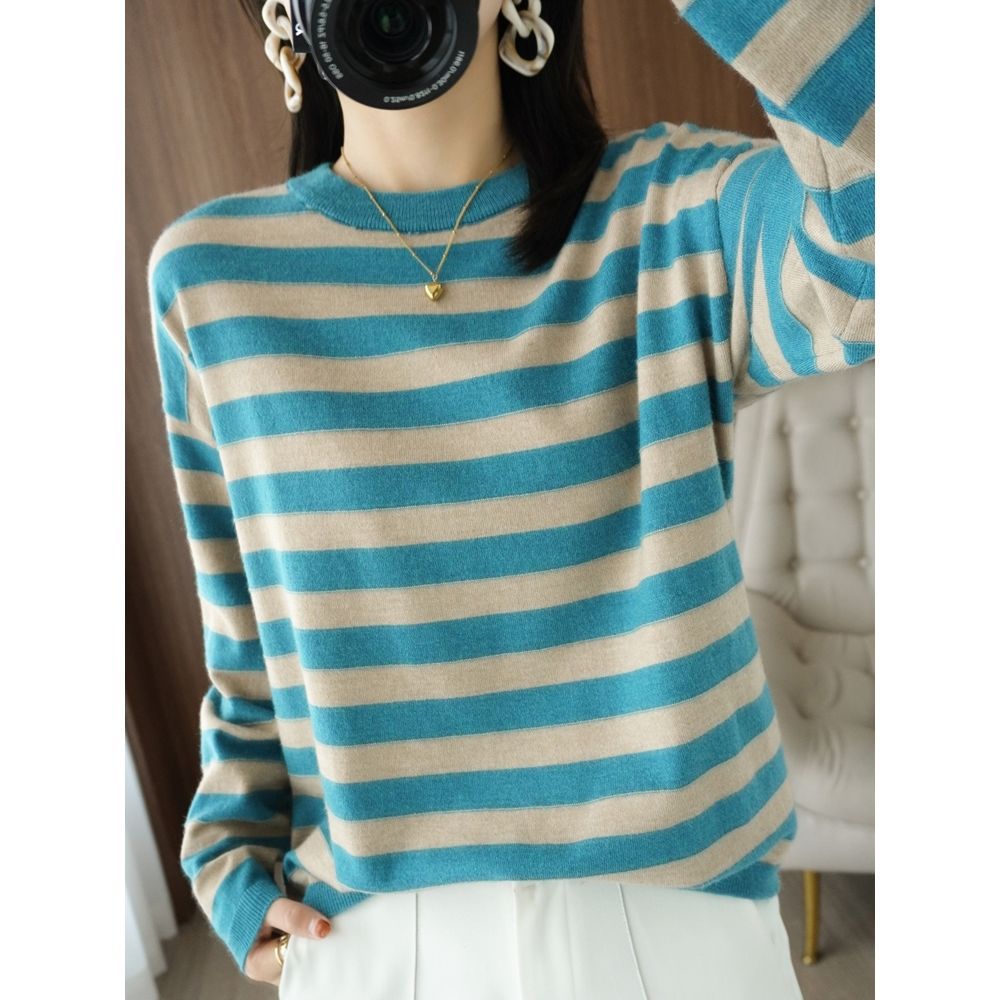 Pull en tricot décontracté pour femmes avec larges rayures Chic & Stil