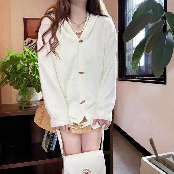 Ladies elegant vest with hood and decorative buttons Lune London