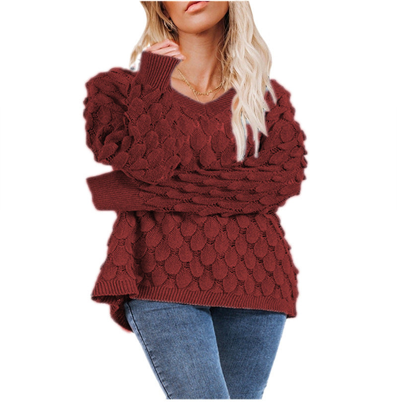 Women's sweater with texture and V-neck Lune London
