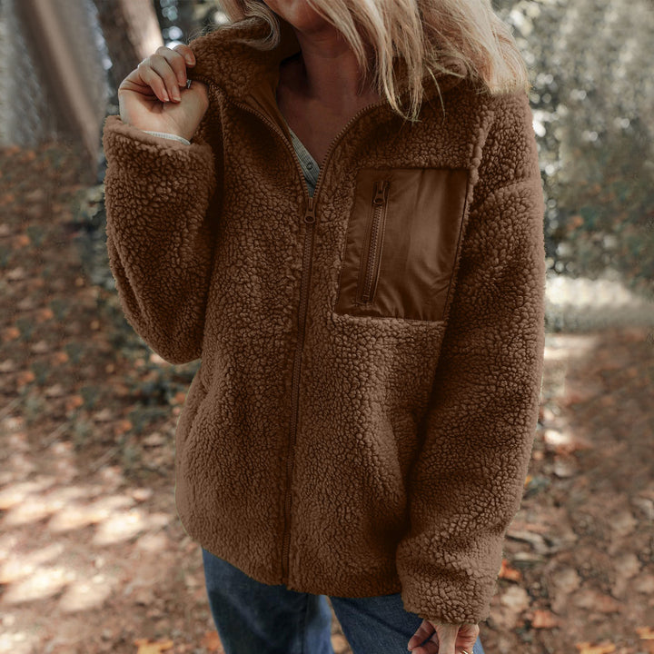 Fleece jacket for women with high collar and practical breast pocket Lune London