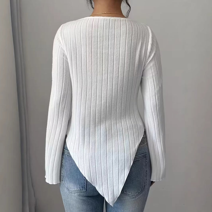 Haut à manches longues pour femmes avec ourlet asymétrique et design à côtes texturées Chic & Stil