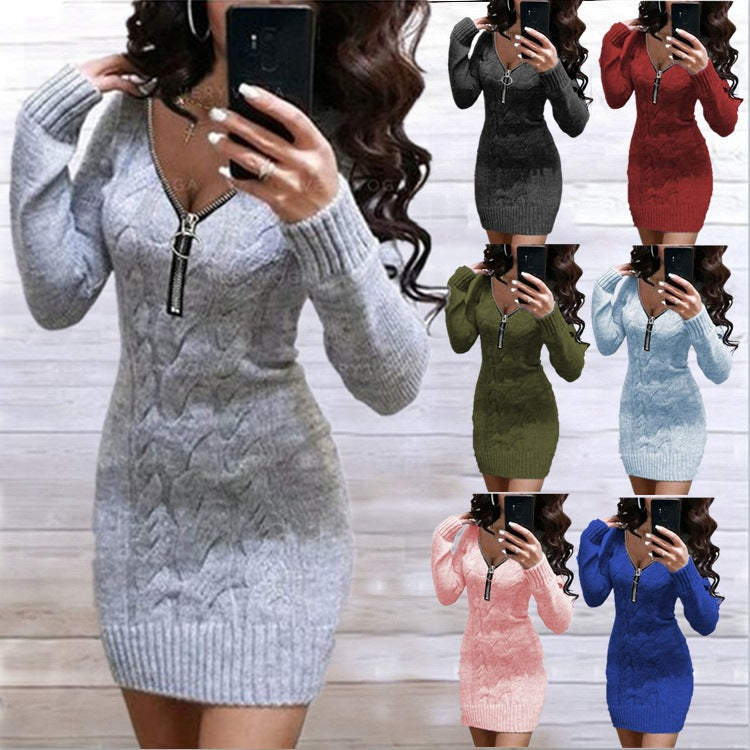 Robe tricotée pour femmes avec détail de fermeture éclair et motif côtelé décoratif Chic & Stil