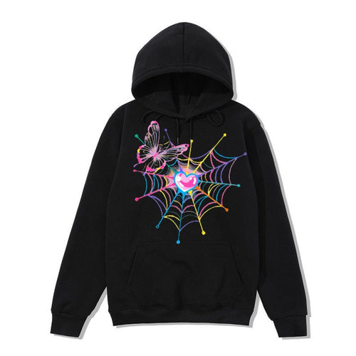 Women's hooded sweatshirt with artistic butterfly spiderweb motif Chic & Stil