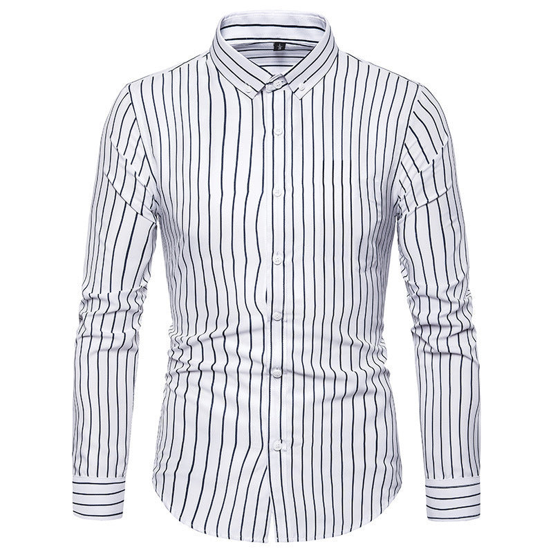 Man Modern Long Sleeve Shirt with Fine Stripes and Classic Collar Lune London