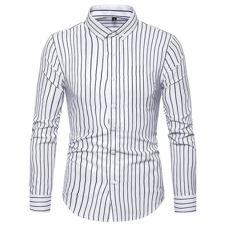 Man Modern Long Sleeve Shirt with Fine Stripes and Classic Collar Lune London