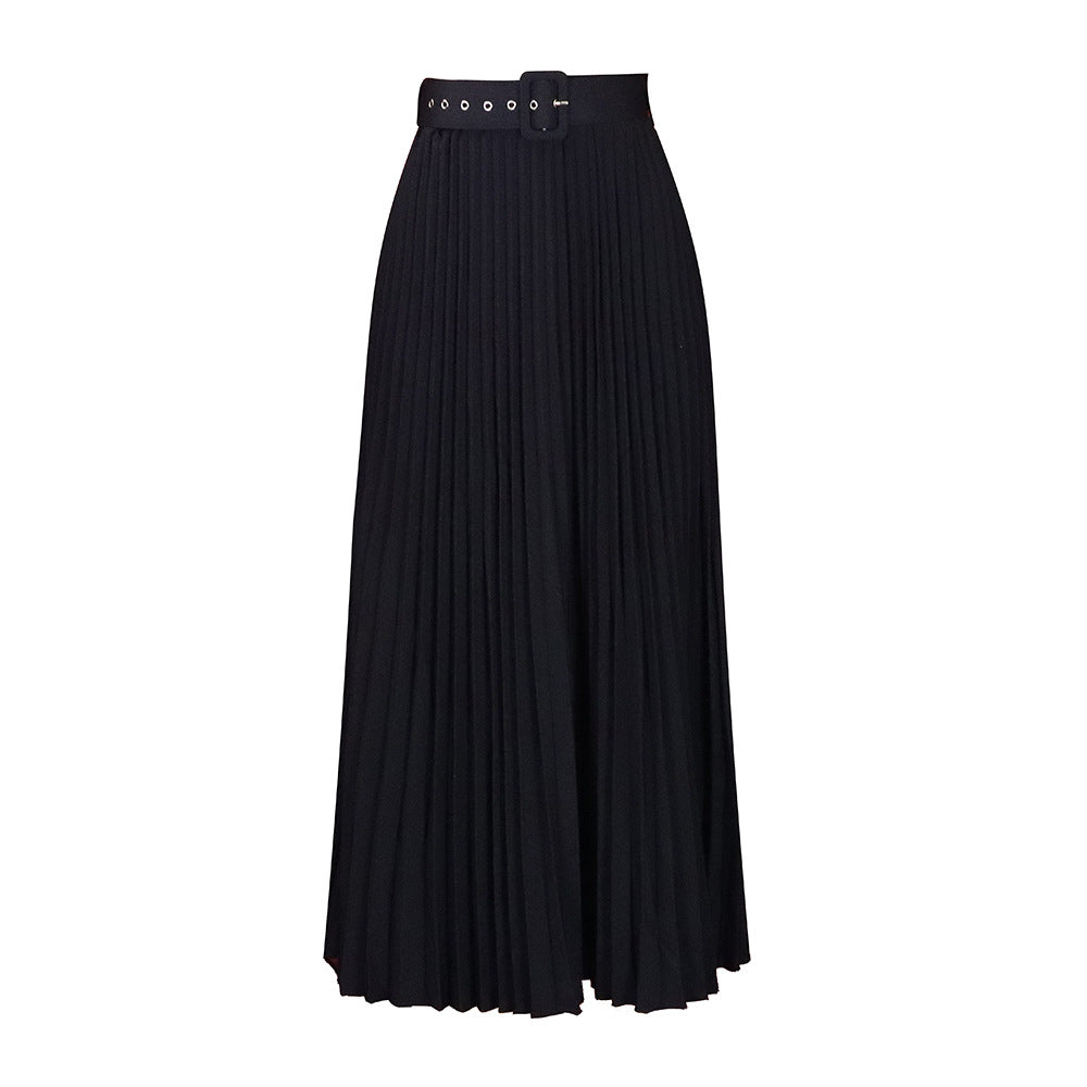 Women's Pleated Midi Skirt with Elegant Waist Fit and Removable Belt Lune London