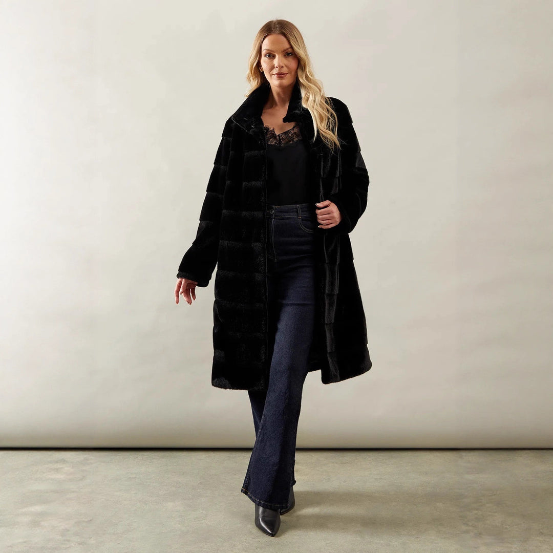 Ladies Cozy Marked Coat with Hidden Belt Lune London