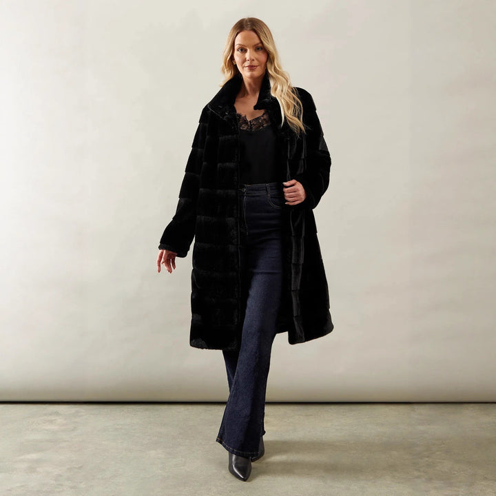 Ladies Cozy Marked Coat with Hidden Belt Lune London