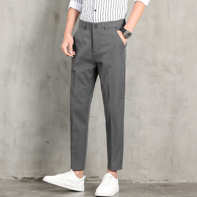 Modern slim fit chino pants for men with practical side pockets Lune London
