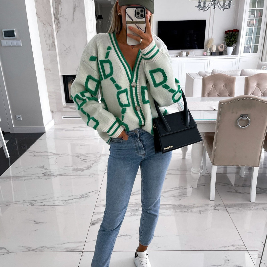 Women's knit jacket with a modern geometric pattern Lune London