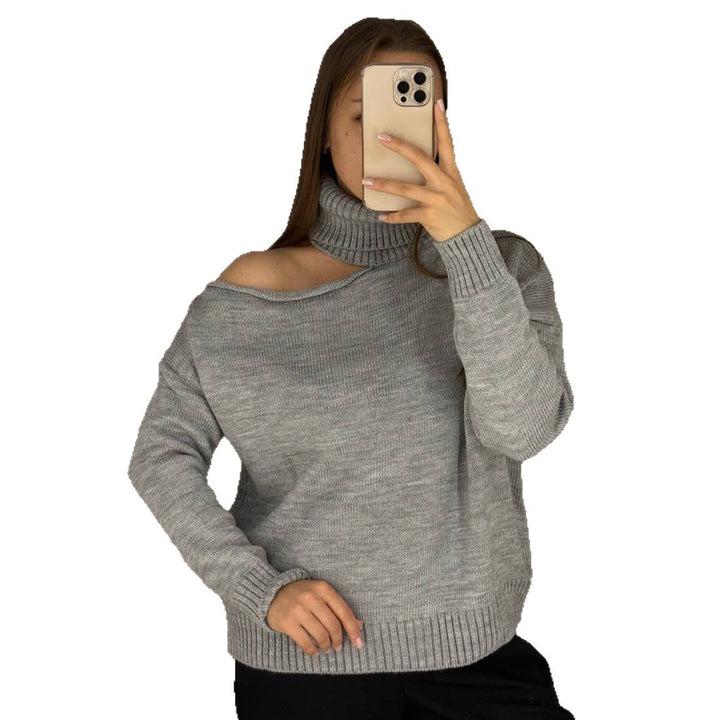 Oversized sweater for women with asymmetrical neckline and high collar Lune London